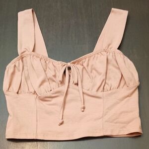 Papermoon Pink Tie Front Crop Tank Top